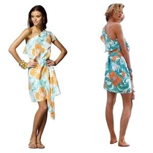 Lilly Pulitzer 100% Silk Kendall One Shoulder Dress Size 6 in Do the Wave Print